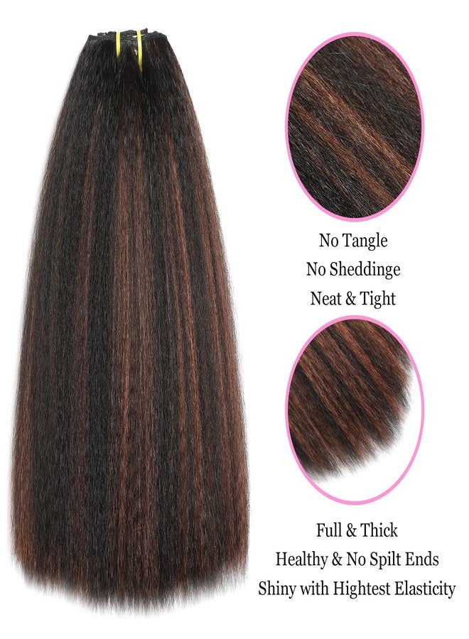 Vlliyava 16 Inch Yaki Straight Clip in Hair Extensions, Synthetic 7 PCs Seamless Highlights Black and Brown Kinky Straight Clip ins Hair Extension for Black Women(1B/30) - Image 5